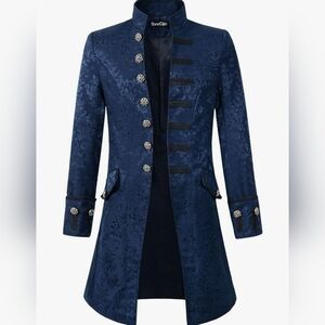 Men's Blue Goth Victorian Brocade Coat